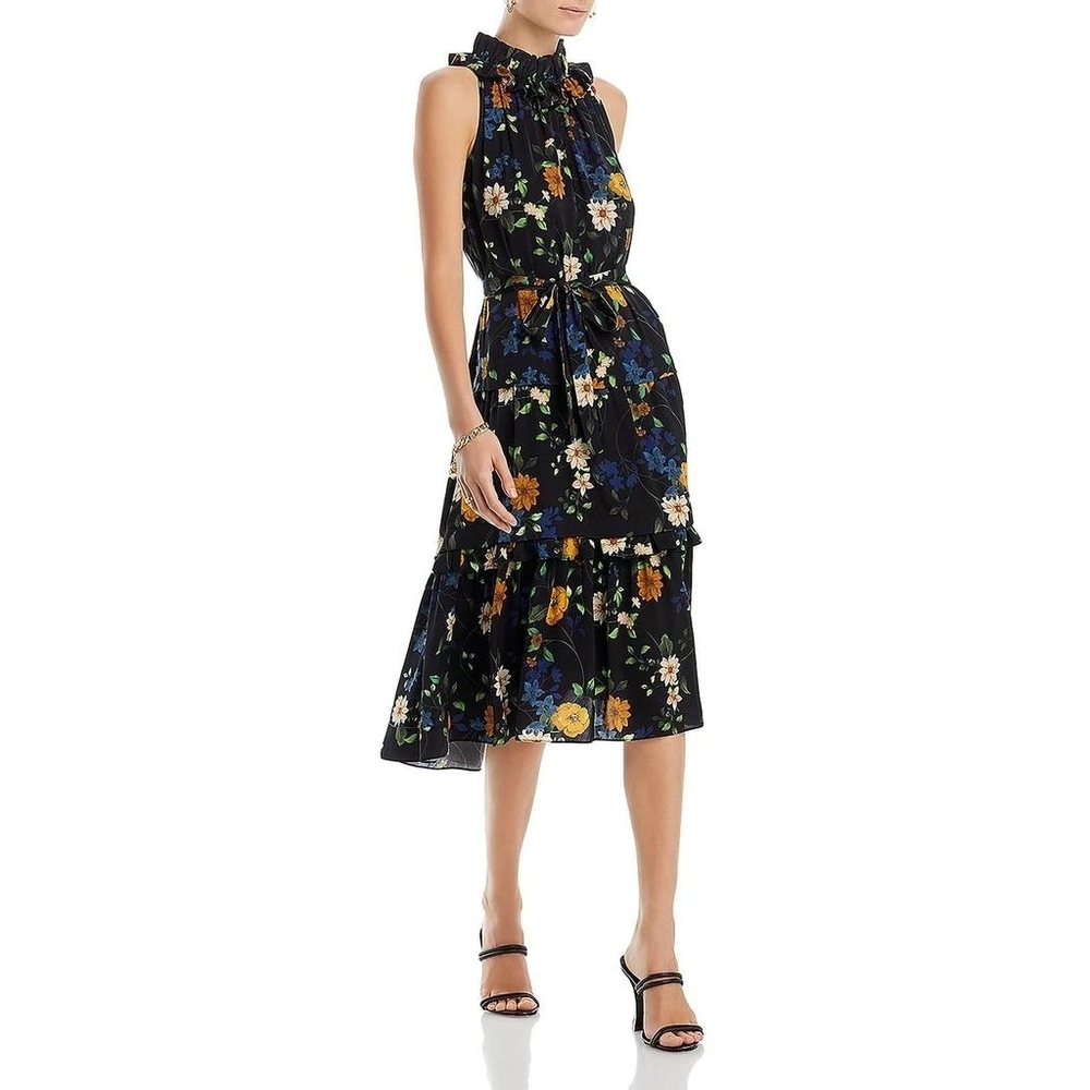 Kobi Halperin Ryan Floral Print Ruffle Tie Waist Midi Dress Size S